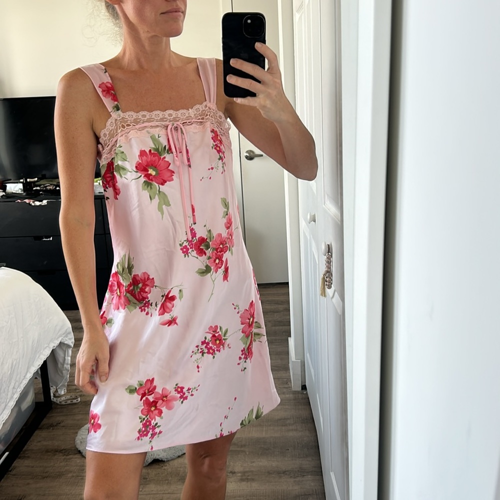 Enchanting Floral Satin Chemise Slip Dress S